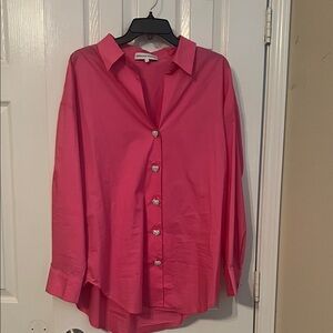 English Factory Hot Pink Button-Front Blouse with Heart Buttons